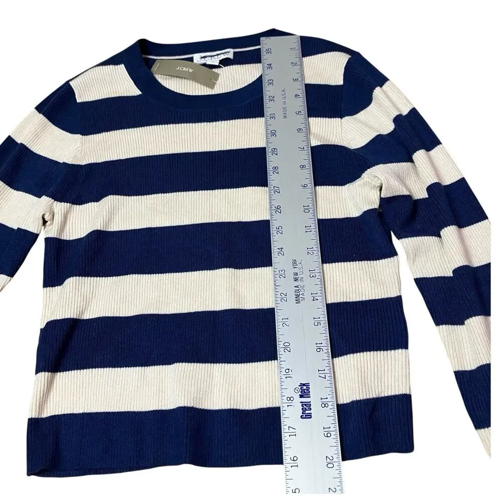 J Crew Navy‎ Cream Striped Ribbed Crewneck Nautical Coastal Sweater
